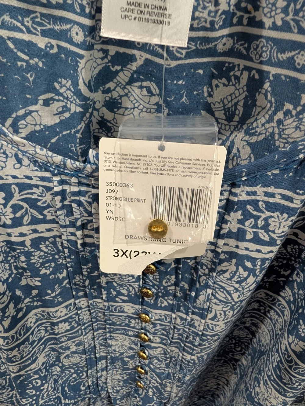 Just My Size Blue and White Printed Peasant Tunic Size 3X NWT - Picture 4 of 10